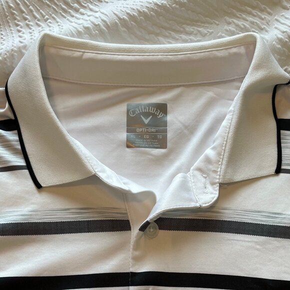 Men's Callaway Golf Opti Dri White Striped Polo Size XL Used/Great Condition - Picture 4 of 5